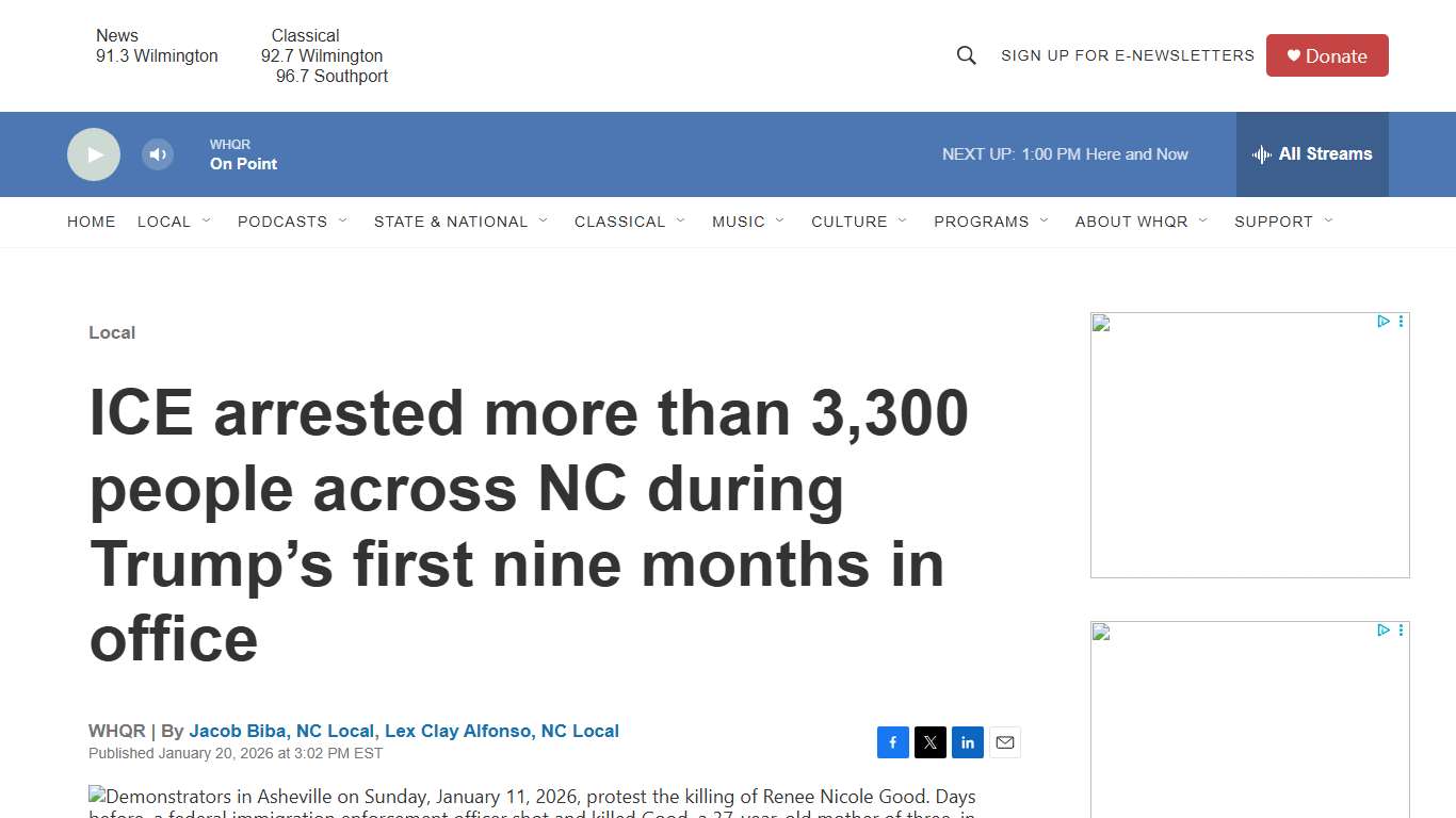 ICE arrested more than 3,300 people across NC during Trump’s first nine months in office | WHQR