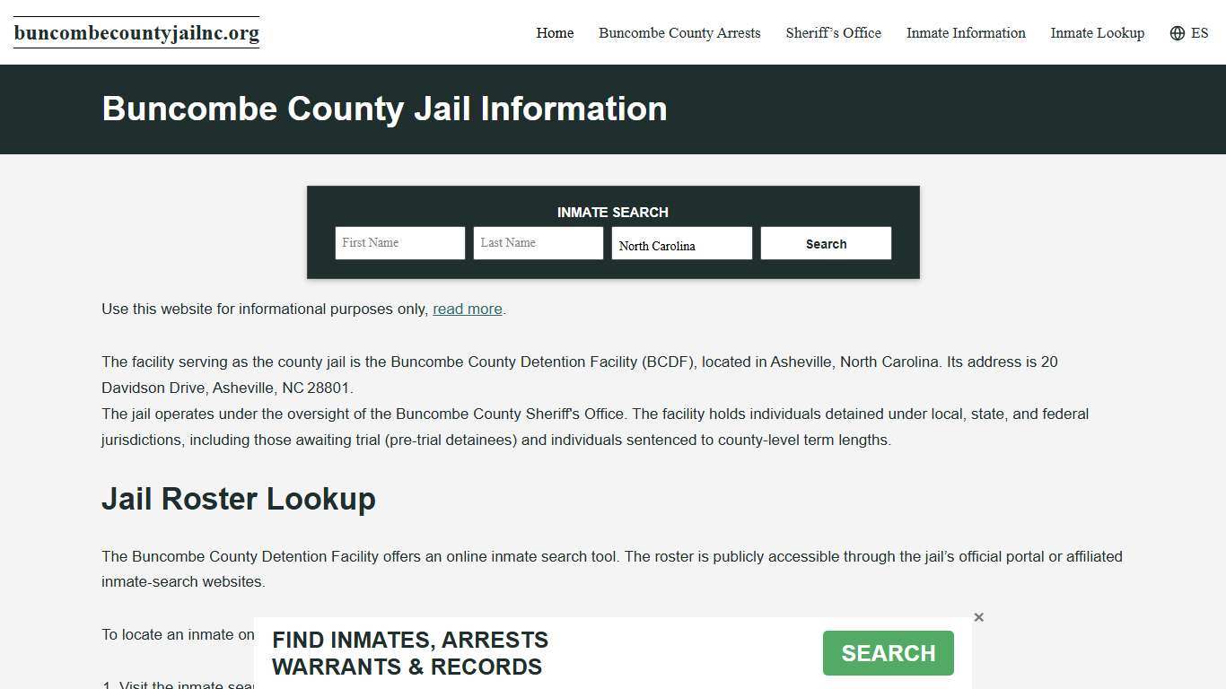 Buncombe County, NC Jail Roster, Inmate Info